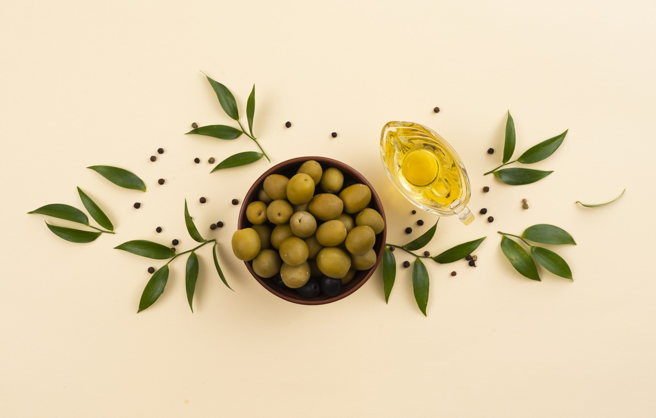 Photo Wallpaper Leaves, Plate, Olives, Olives, Olive - Olives - HD Wallpaper 