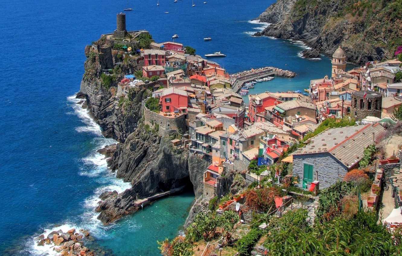Photo Wallpaper Italy, The Ligurian Sea, Vernazza, - Dual Monitor Amalfi Coast Desktop Backgrounds - HD Wallpaper 