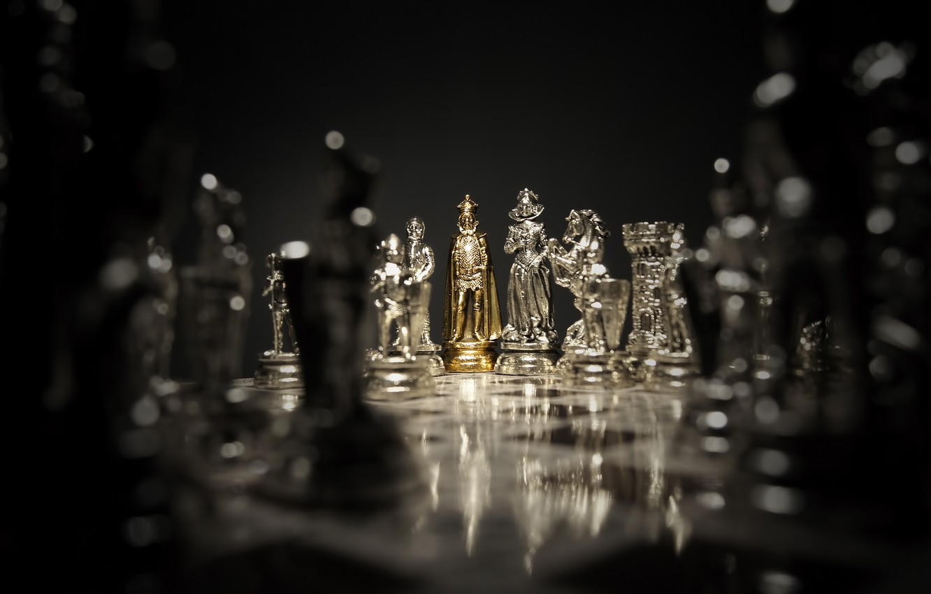 Photo Wallpaper Dark, Silver, Game, Gold, Woman, Man, - Chess Wallpaper 4k - HD Wallpaper 
