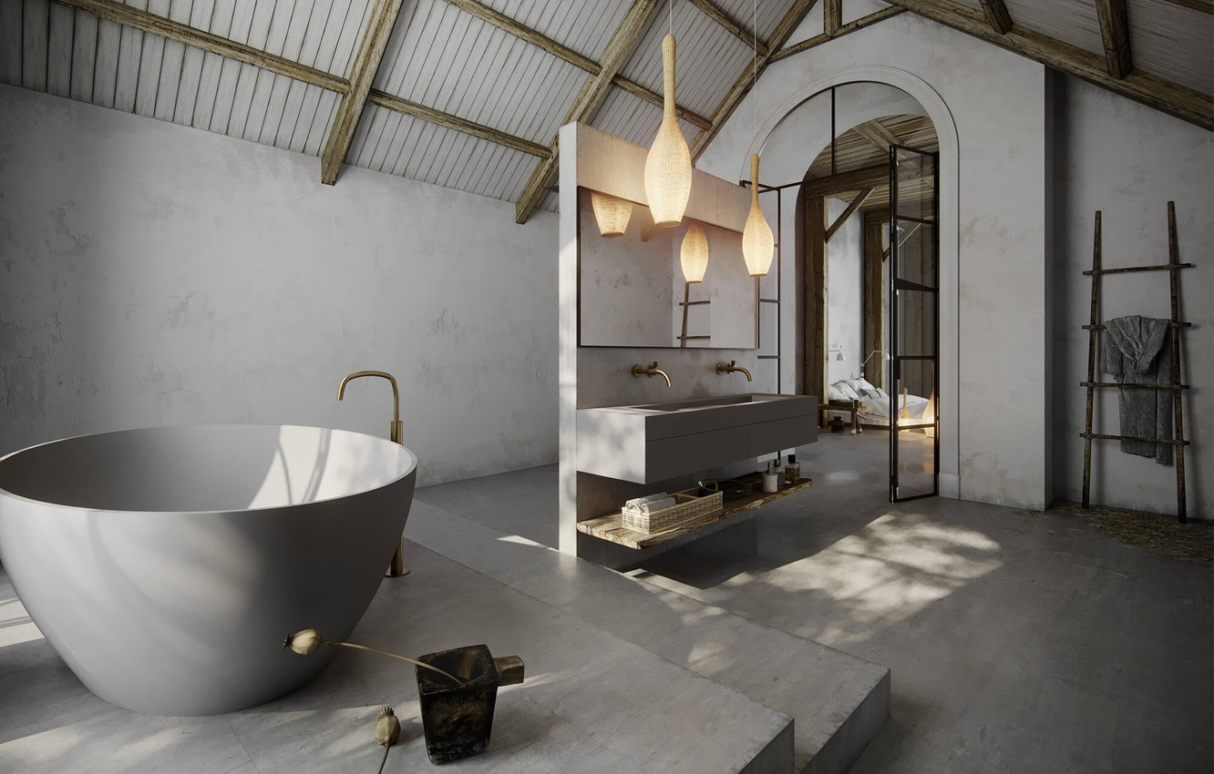 Photo Wallpaper Interior, Bathroom, Modern Bathroom, - Bathroom - HD Wallpaper 