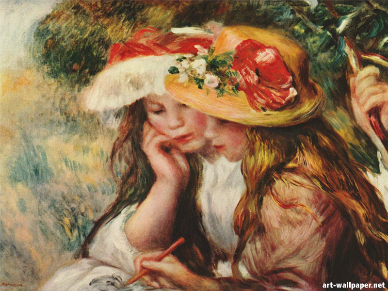 Renoir Two Girls Reading In A Garden - HD Wallpaper 