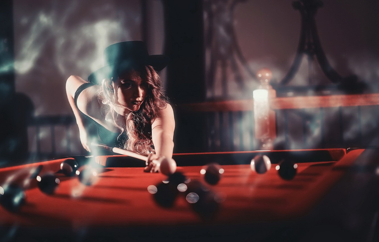 Photo Wallpaper Girl, Billiards, Hat - Billiard Girl Wallpaper Hd - HD Wallpaper 