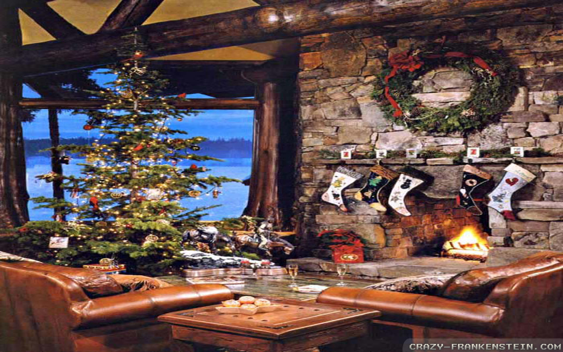 Christmas Living Room Cabin - HD Wallpaper 