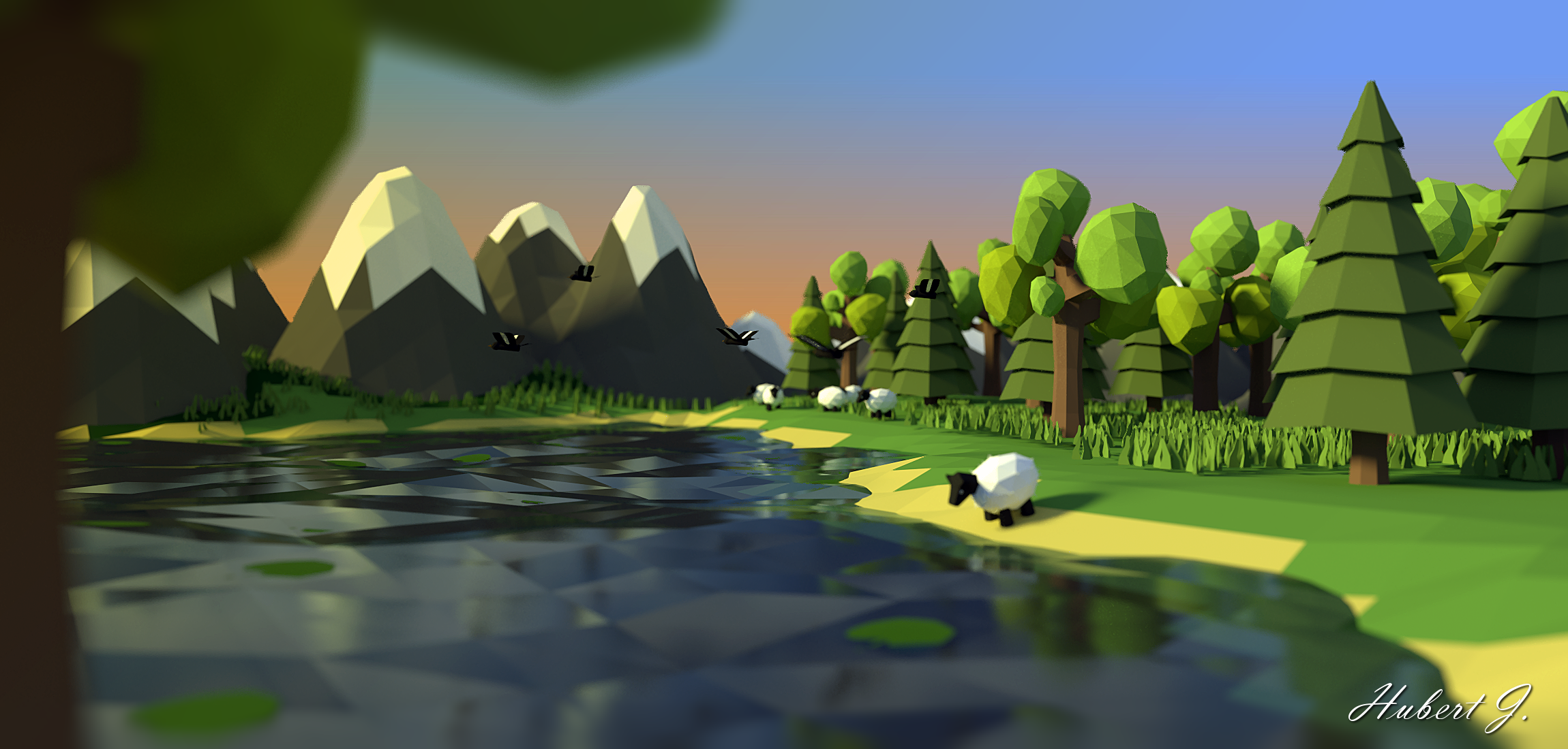 Landscape Low Poly Background - HD Wallpaper 