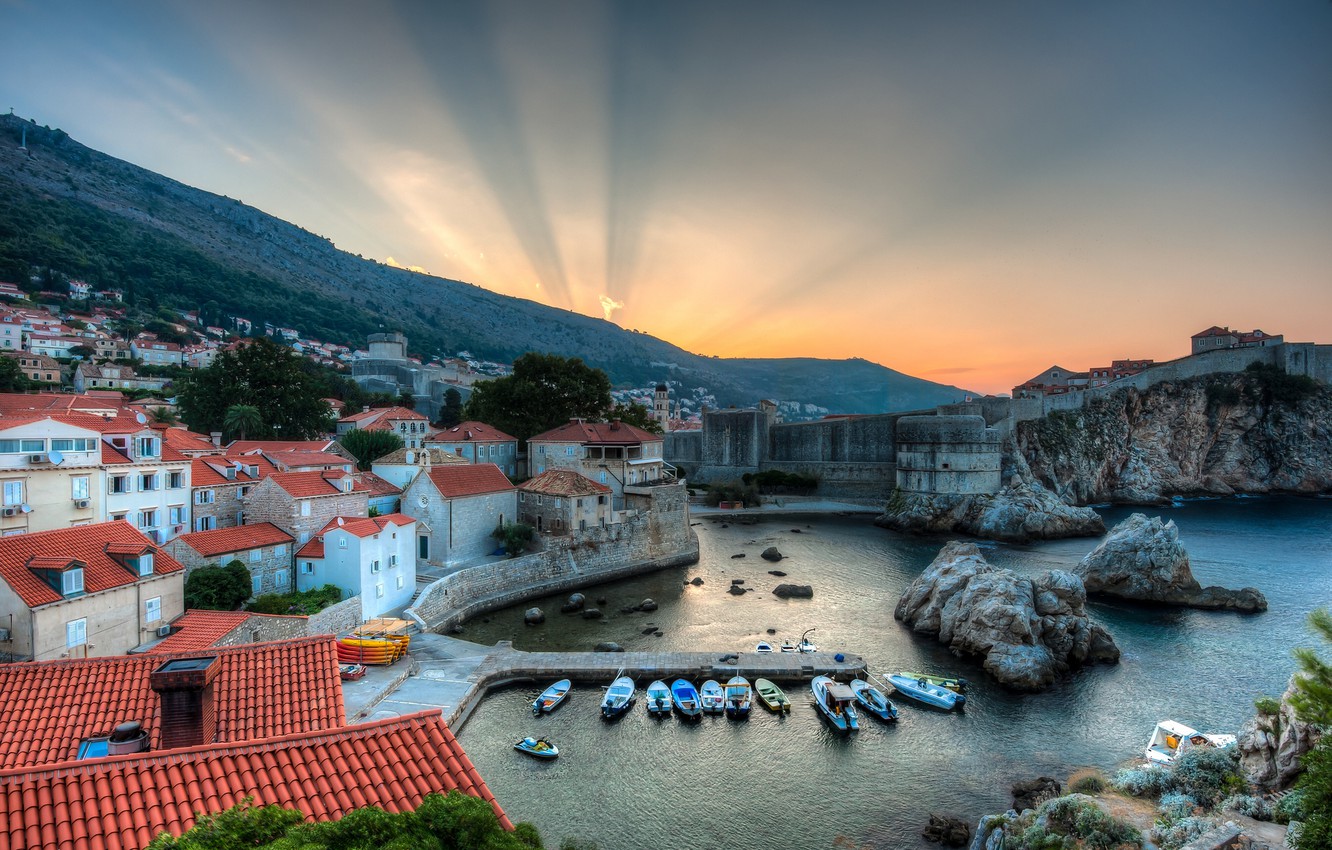 Photo Wallpaper Landscape, Sunrise, Bay, Panorama, - Dubrovnik - HD Wallpaper 