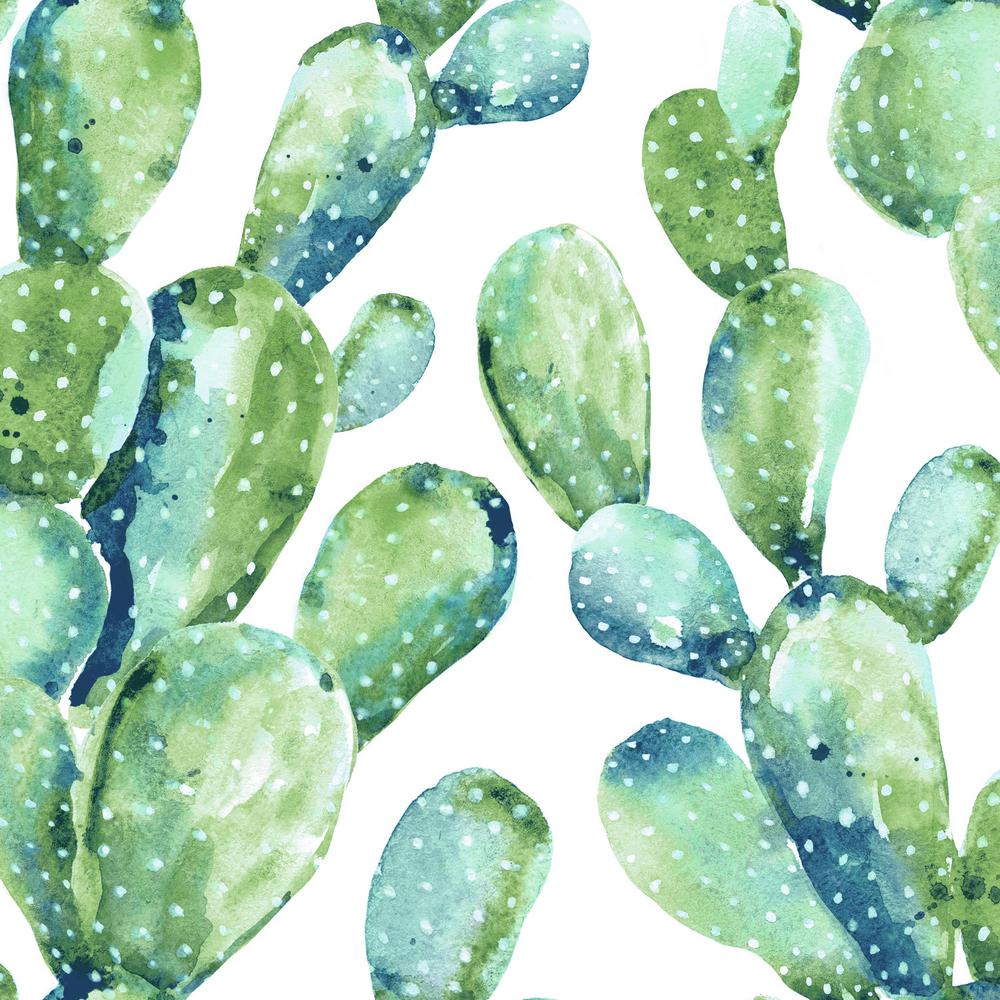 Green And Blue Watercolor Cactus - HD Wallpaper 