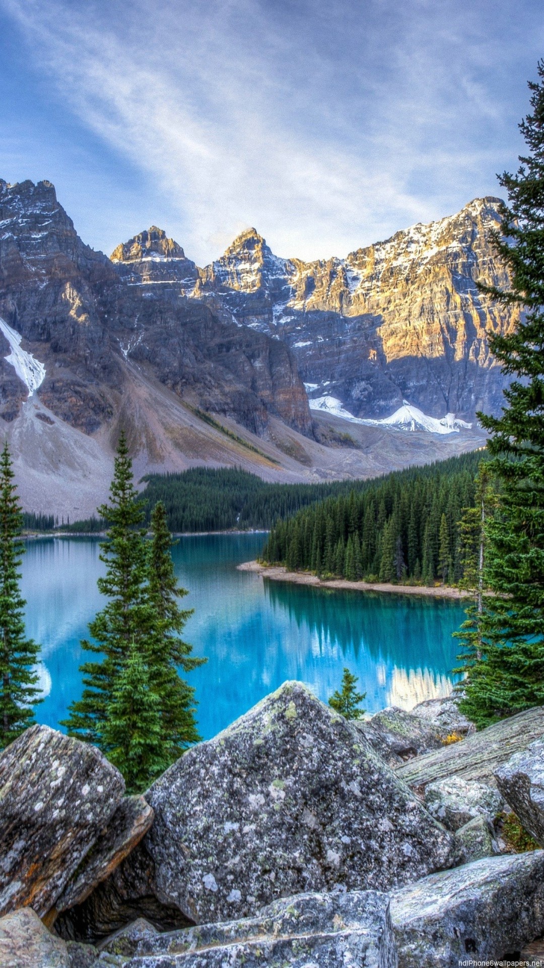 Mountain Tree Landscape Lake Iphone 6 Wallpapers Hd - Moraine Lake - HD Wallpaper 