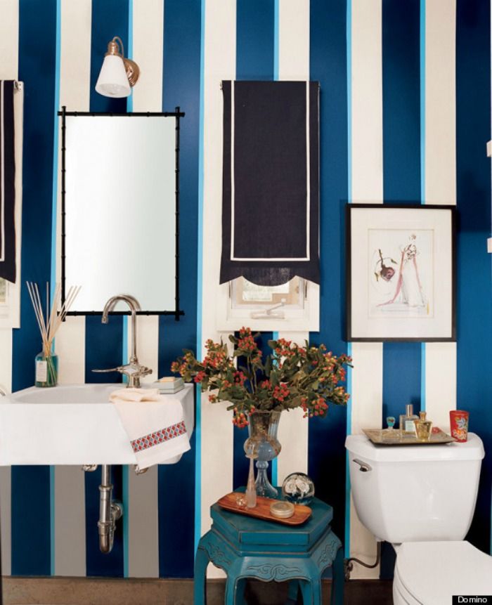 Blue And White Powder Room Stripes - HD Wallpaper 