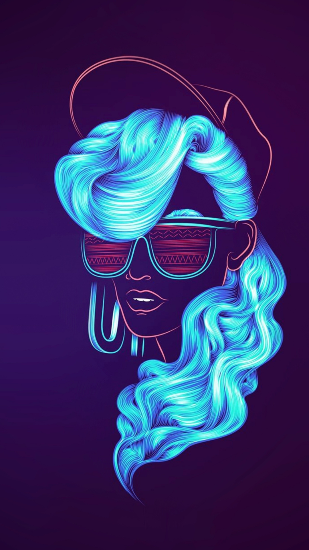 Neonwave, Girl, Blue Hair, Portrait, Wallpaper - Neon Art Illustration - HD Wallpaper 