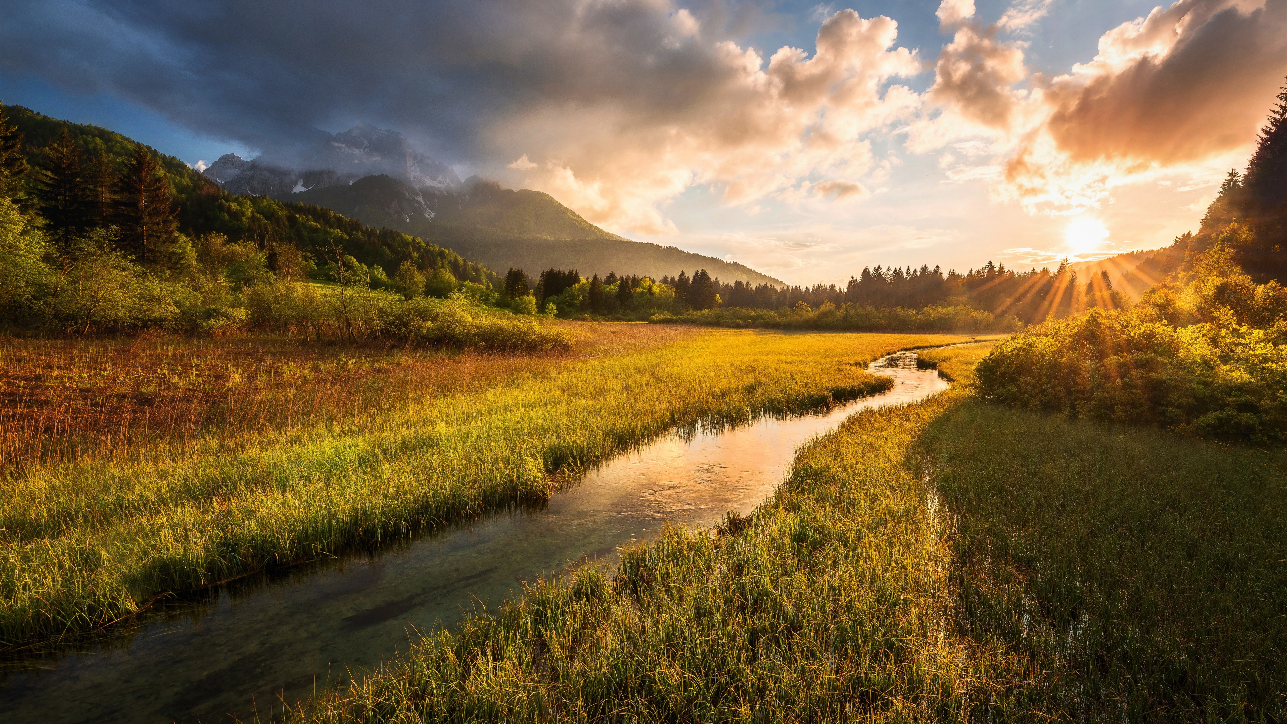Wallpaper Slovenia, Julian Alps, River, Grass, Trees, - Slovenia - HD Wallpaper 