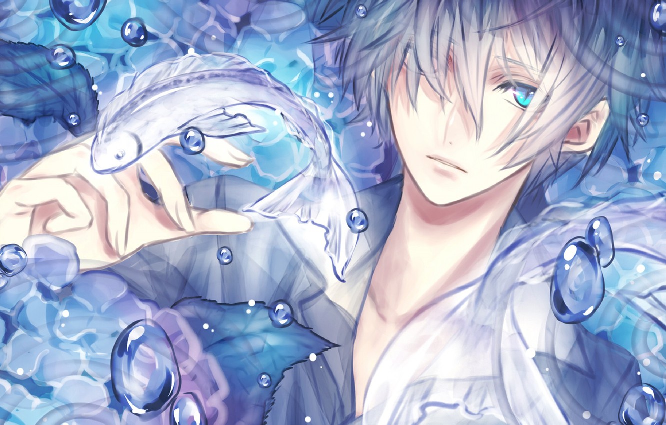 Photo Wallpaper Bubbles, Fish, Anime, Art, Guy, The - Anime Wallpaper Vertikal Terbaru - HD Wallpaper 