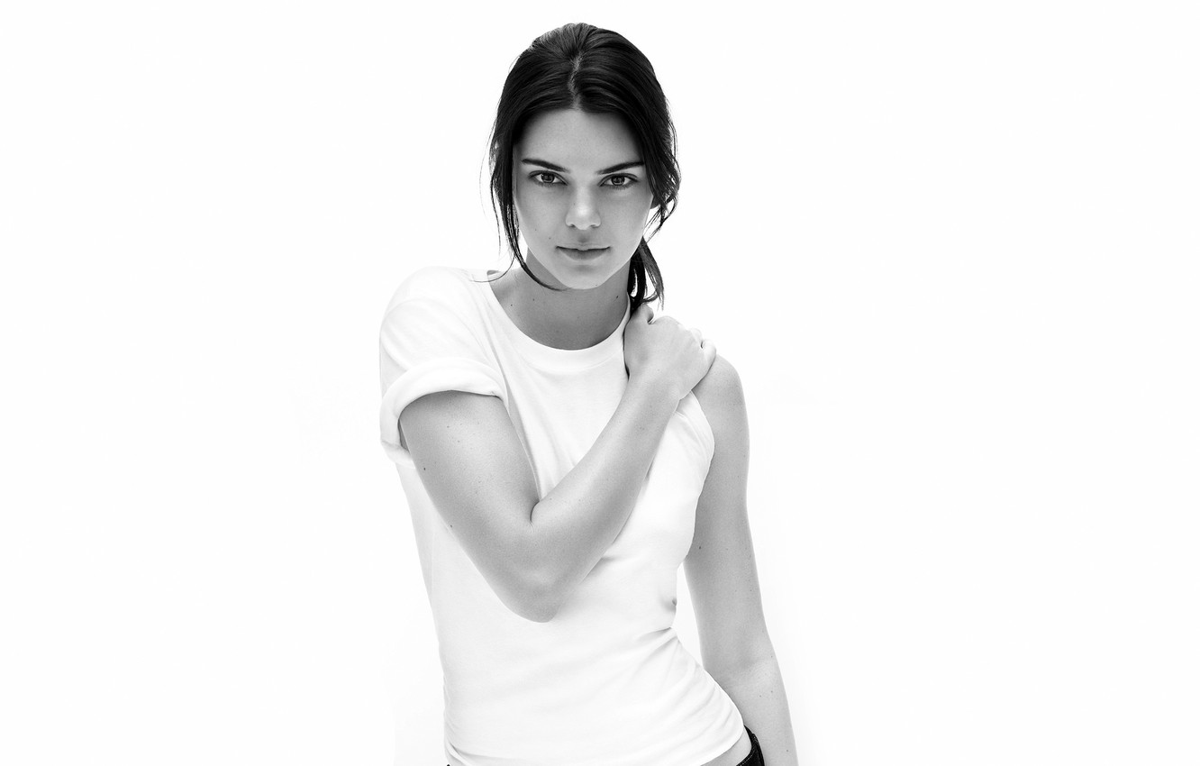 Photo Wallpaper Look, Pose, Model, Portrait, Makeup, - Black And White Portrait White Background - HD Wallpaper 