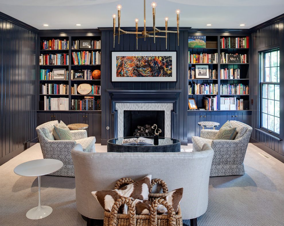 Chicago Navy Blue Wallpaper For Walls With Round Side - Navy Wall Fireplace - HD Wallpaper 