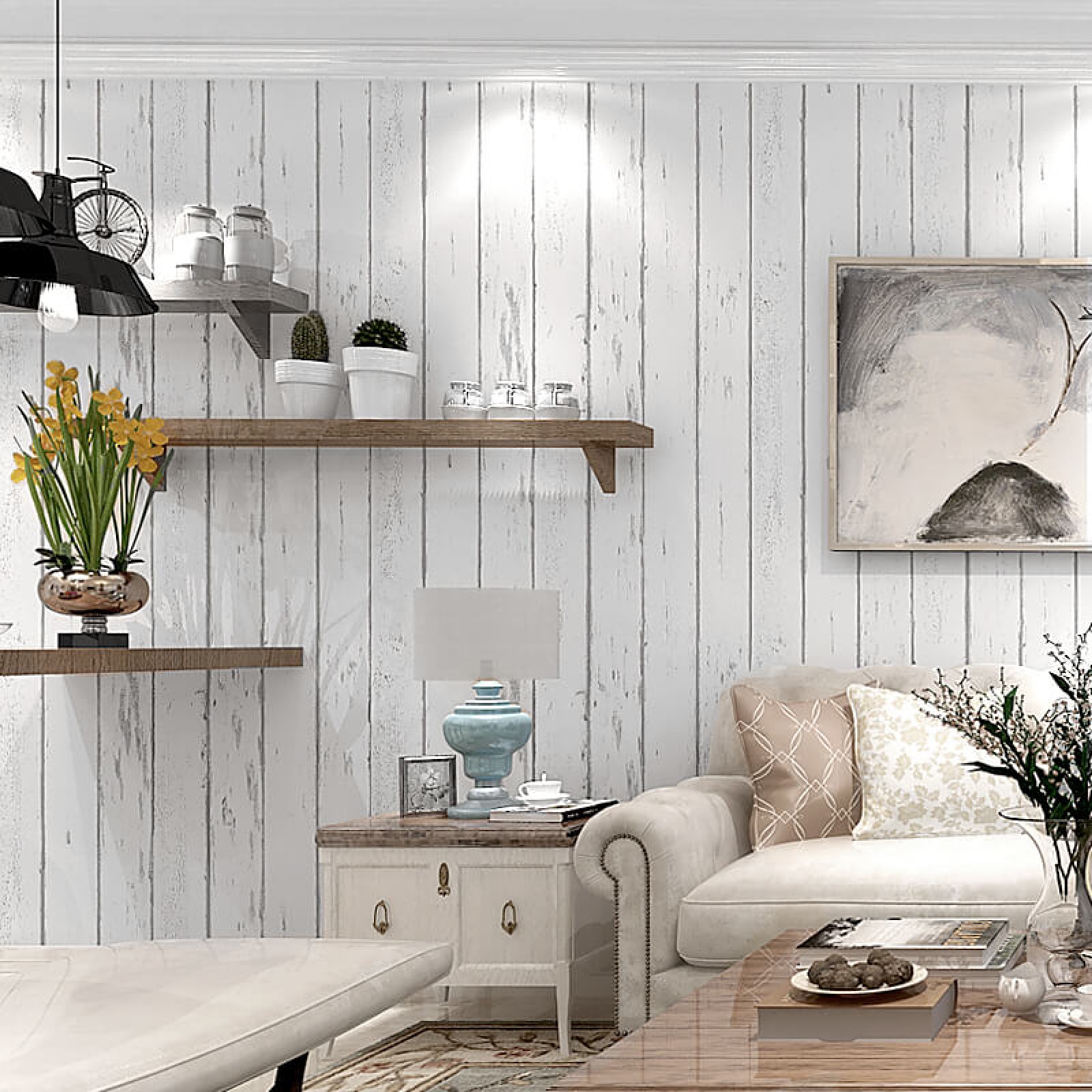 White Wood Wallpaper Room - HD Wallpaper 