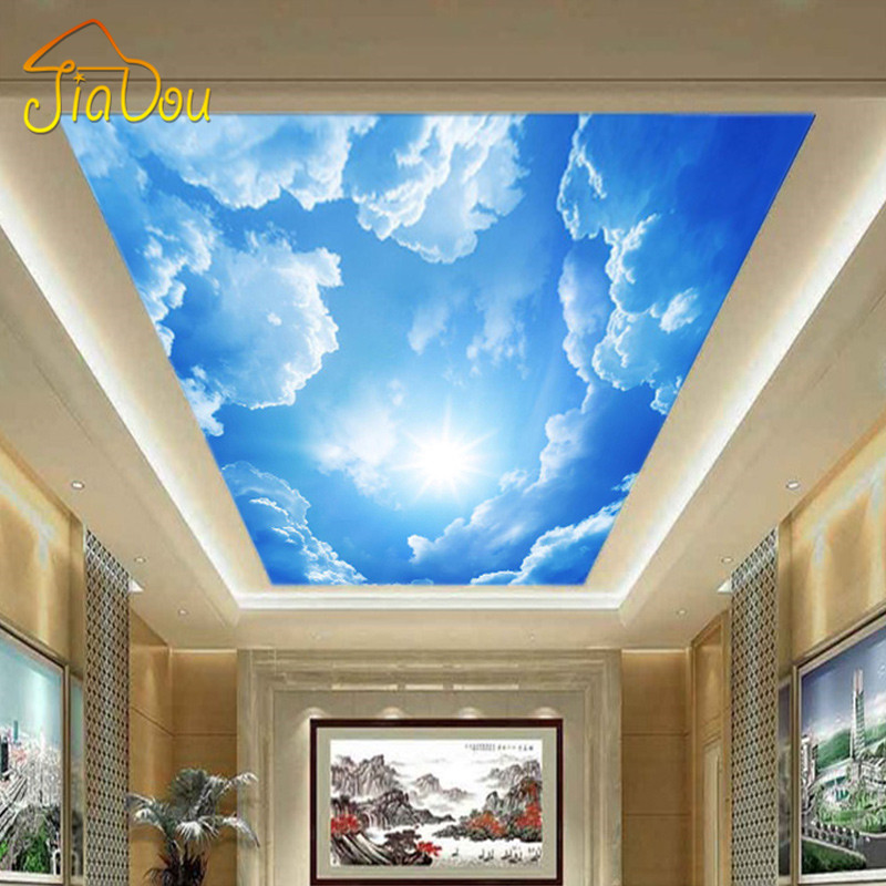 Modern 3d Photo Wallpaper Blue Sky And White Clouds - Room Ceiling Sky Design - HD Wallpaper 