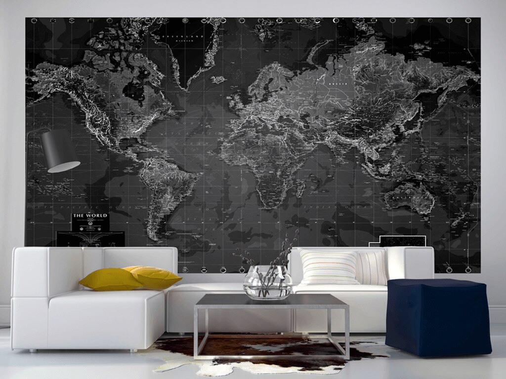 Black Wall World Map - HD Wallpaper 