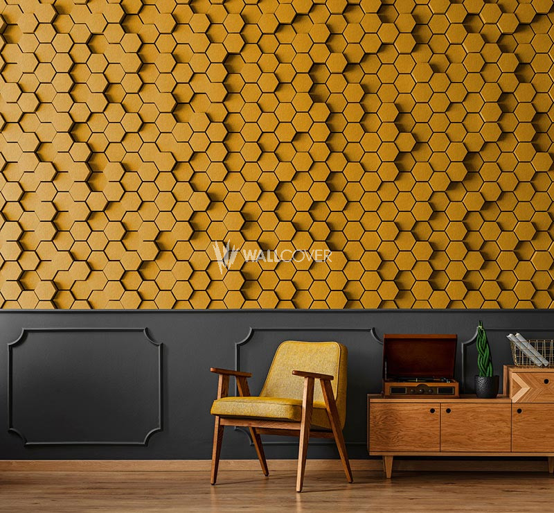 113322 Walls By Patel 2 Honeycomb - Black Yellow Wood Interior - HD Wallpaper 