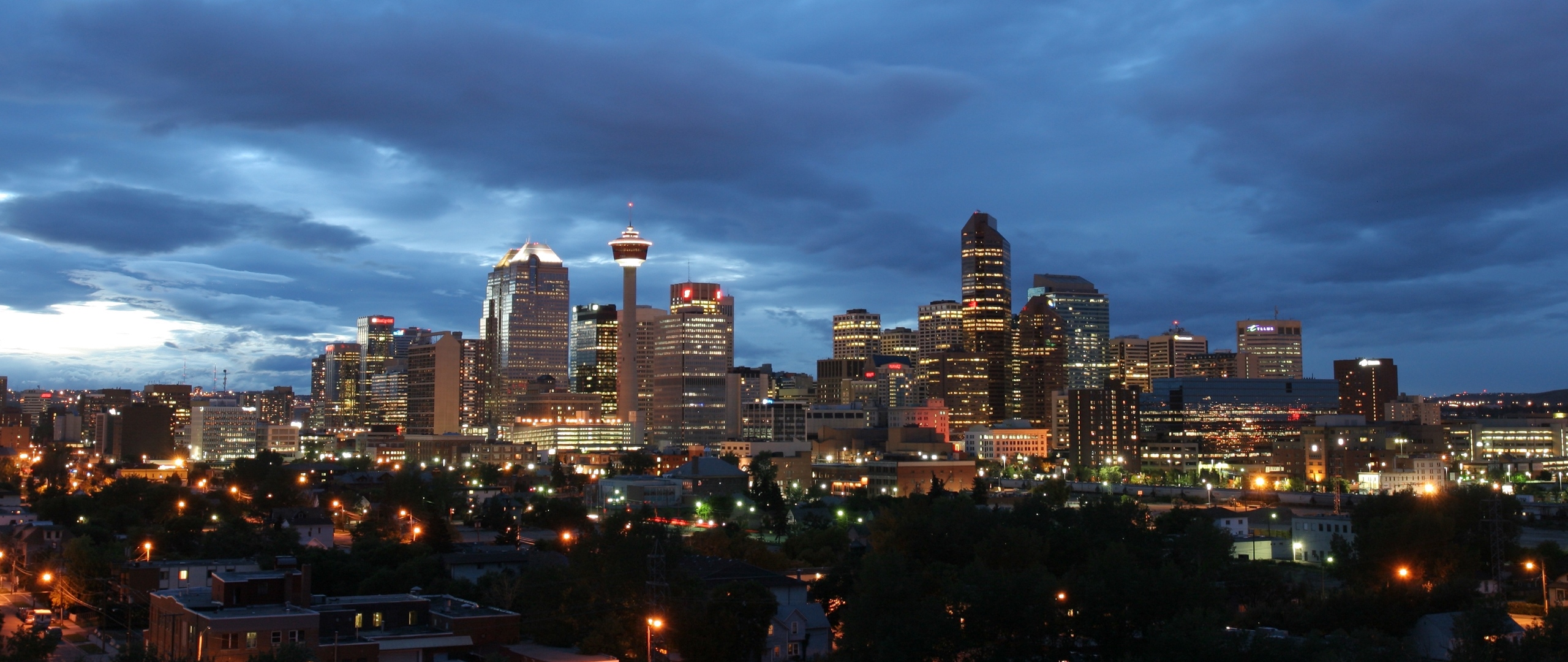 Wallpaper Canada, Calgary, Lights, Evening, Dusk, Blue, - Calgary Wallpaper 1920 - HD Wallpaper 