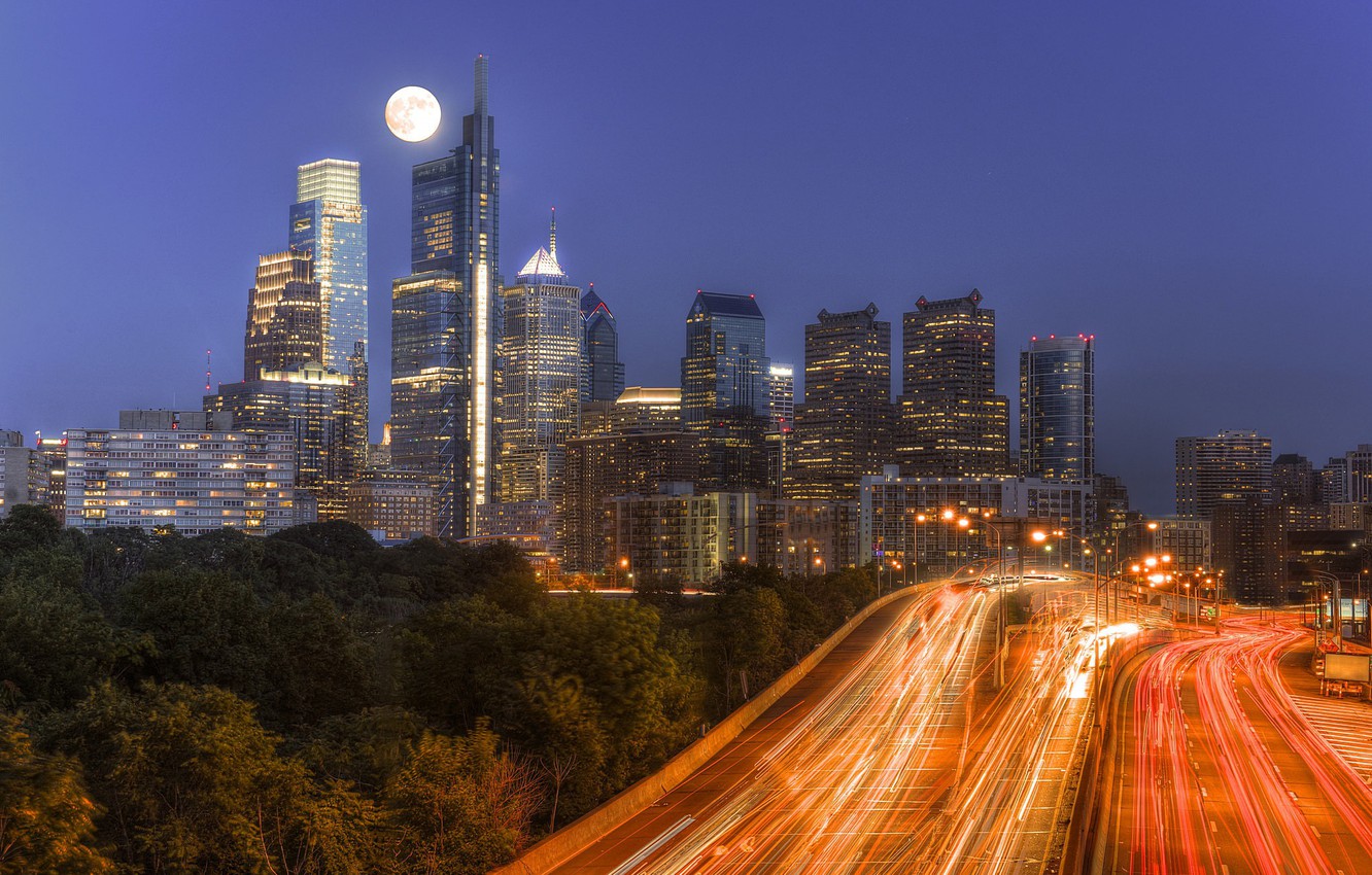 Photo Wallpaper Night, Lights, Philadelphia, Skyline, - Skyline Wallpaper Desktop Philadelphia - HD Wallpaper 