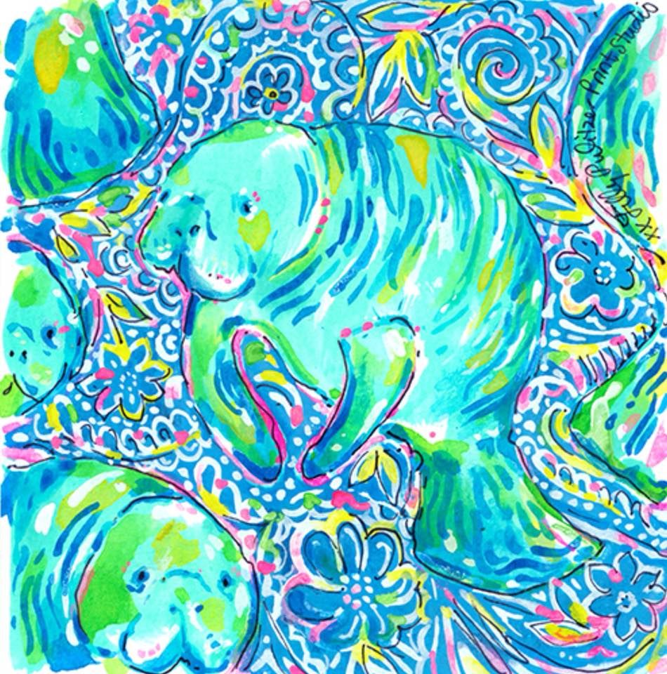 Lilly Pulitzer Manatee Print - HD Wallpaper 