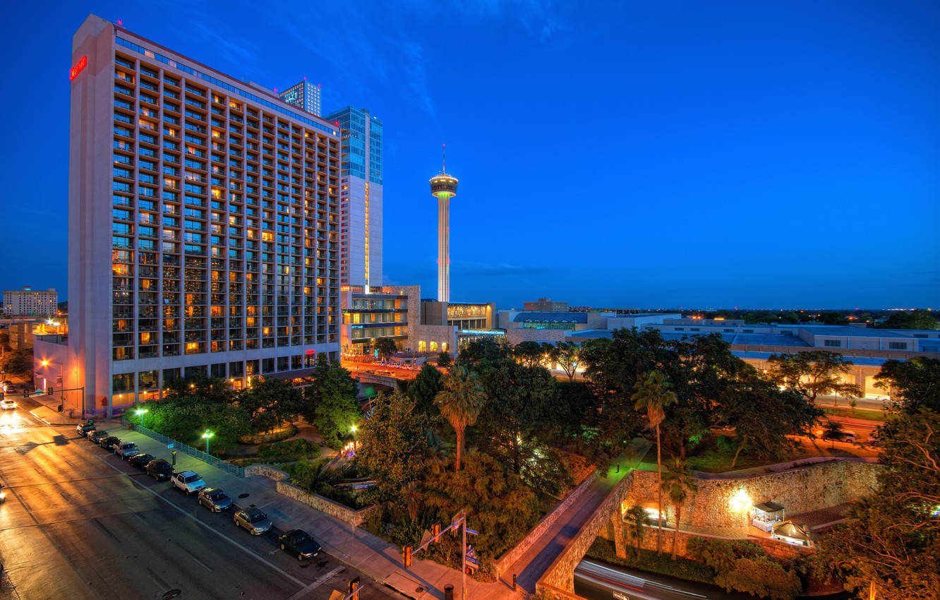 Photo Wallpaper Road, Usa, Usa, Texas, San Antonio, - San Antonio De Noche - HD Wallpaper 