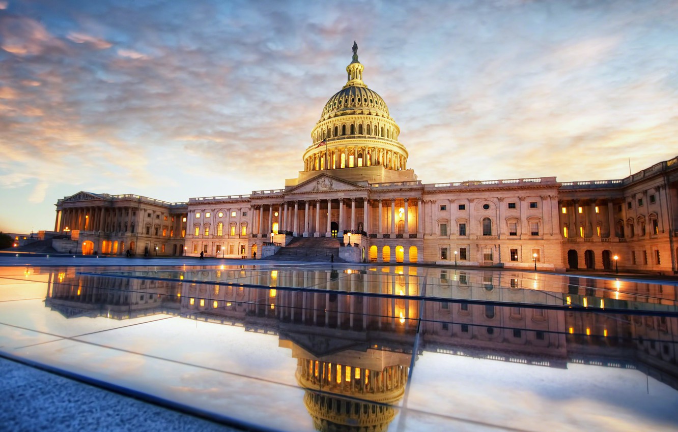 Photo Wallpaper The Sky, Clouds, Sunset, Washington, - U.s. Capitol - HD Wallpaper 