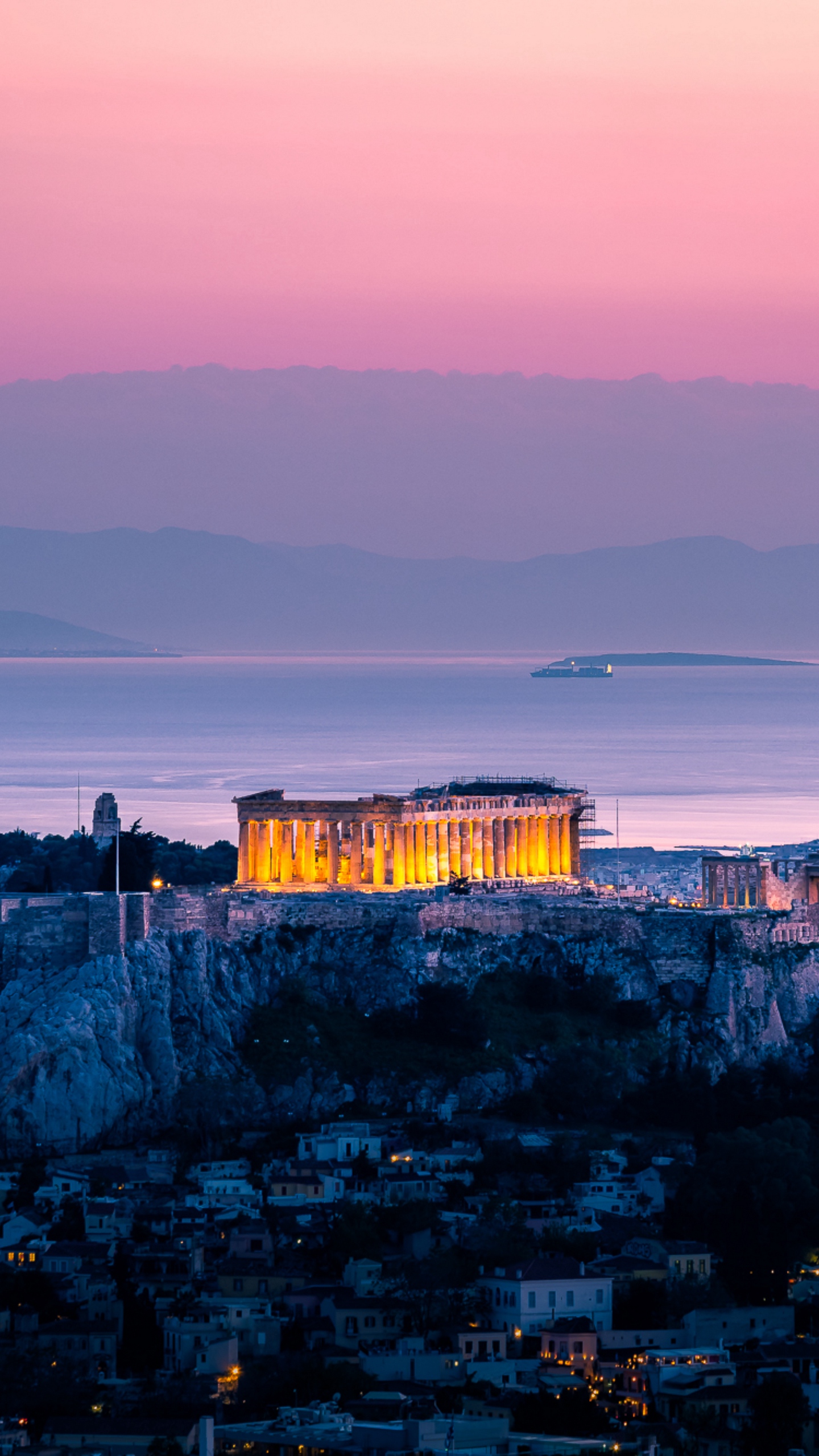 Wallpaper Architecture, Sunset, Sea, Acropolis, Athens, - Greece Wallpaper Phone - HD Wallpaper 