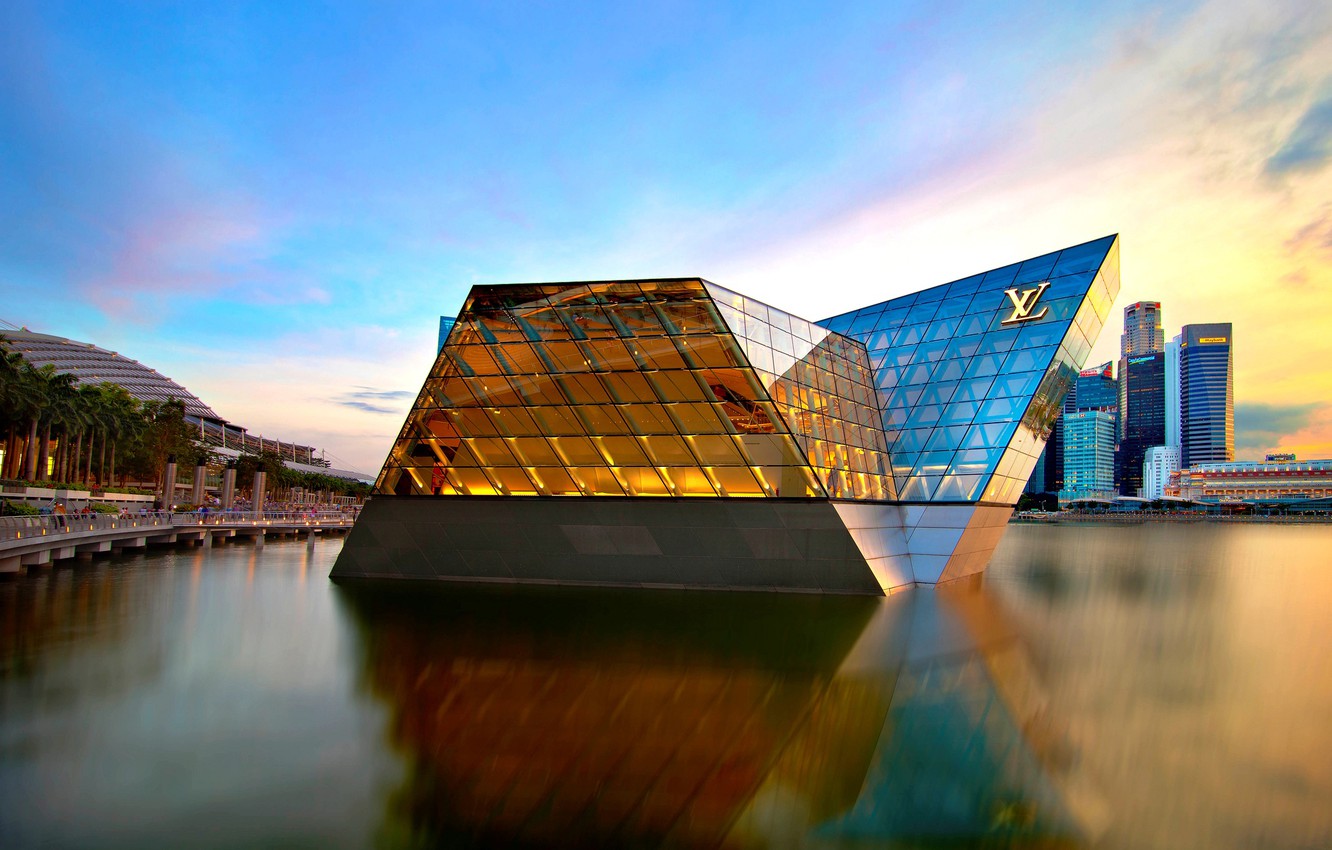 Photo Wallpaper The City, Shore, Building, Skyscrapers, - Marina Bay Sands Louis Vuitton - HD Wallpaper 