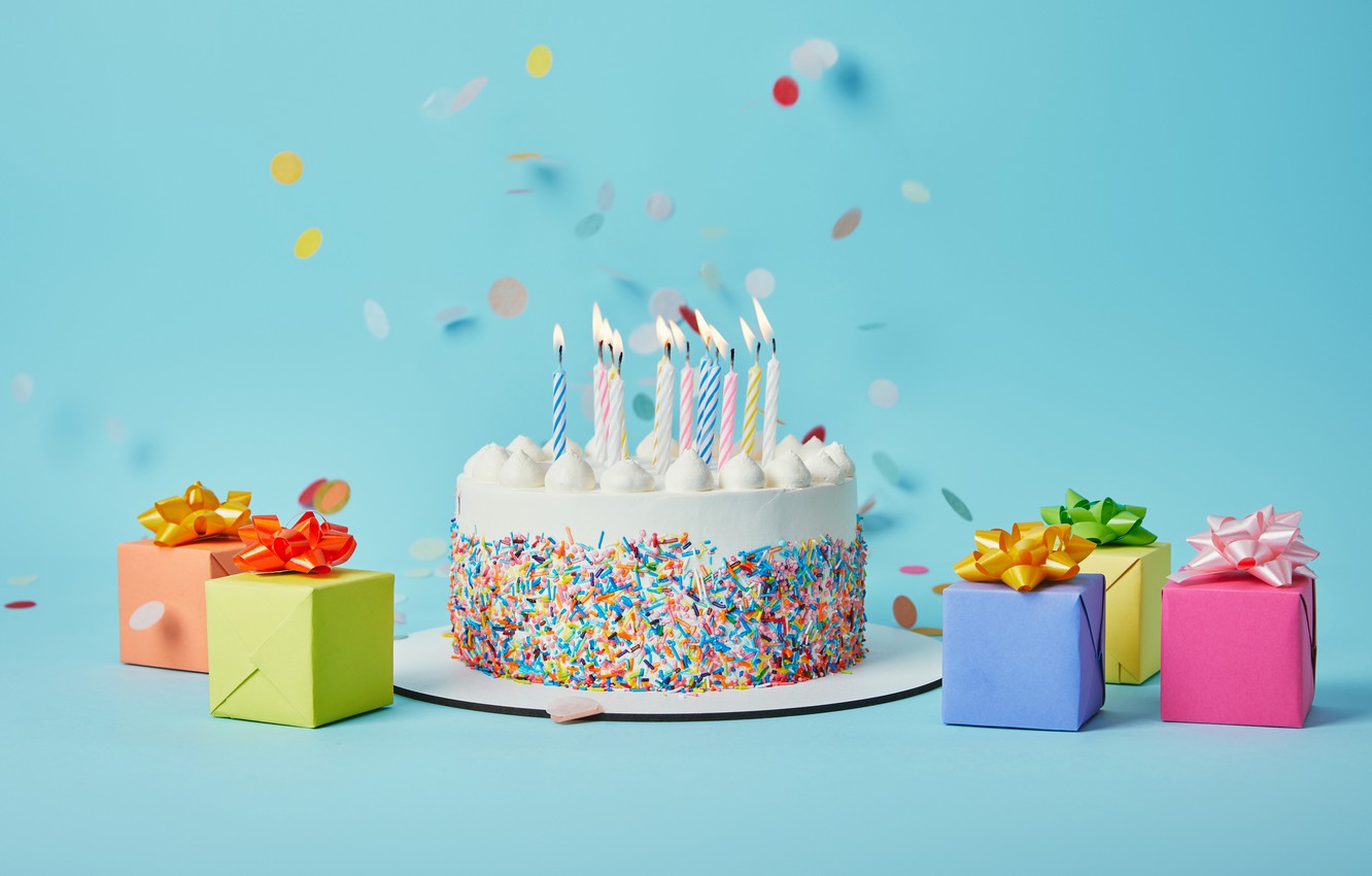 Photo Wallpaper Birthday, Gifts, Cake - Blue Birthday Cake - HD Wallpaper 