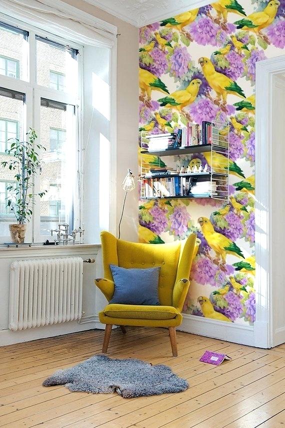 Yellow Parrots Removable Wallpaper Traditional Print - Pintura Colorida Em Parede - HD Wallpaper 