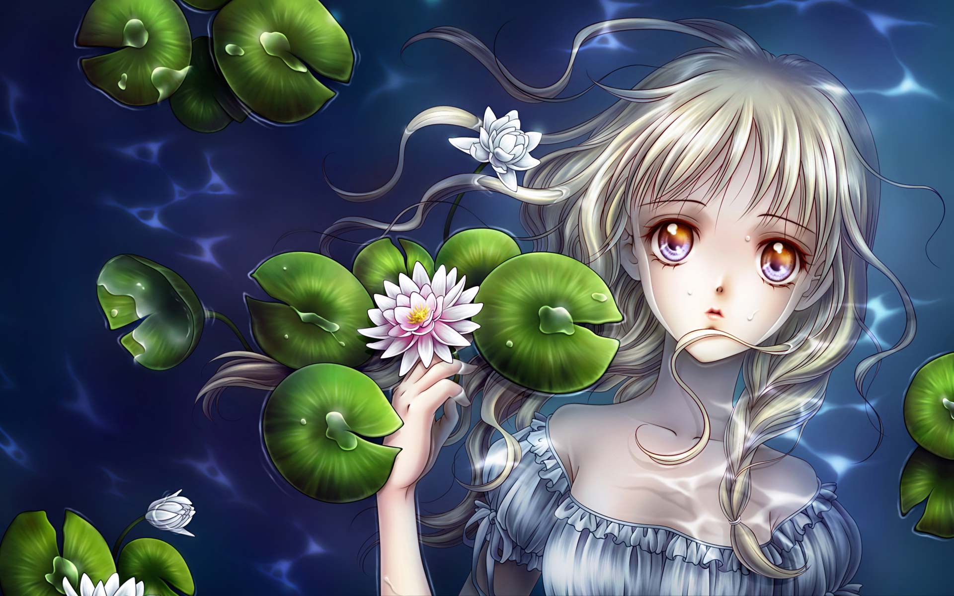 Anime Laying In Water - HD Wallpaper 