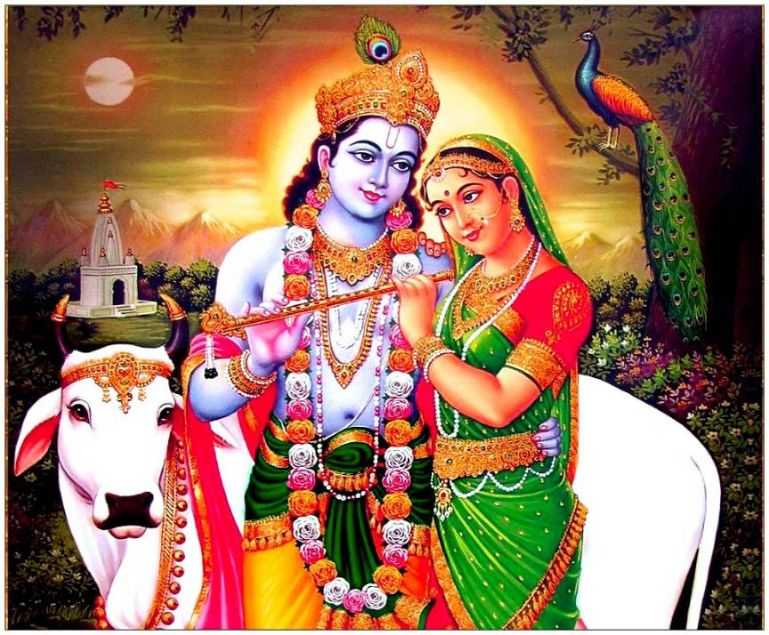 Whatsapp Dp Cow Wallpaper Shri Love Radha Desktop Krishna - Radha Krishna With Cow - HD Wallpaper 