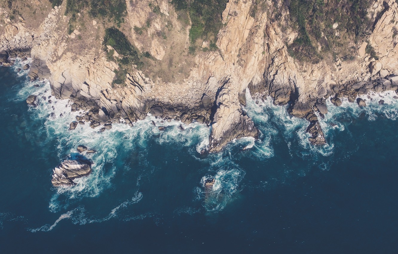 Photo Wallpaper Sea, Rocks, Coast, Android, Sea, Landscape, - Aerial Ocean Photography - HD Wallpaper 