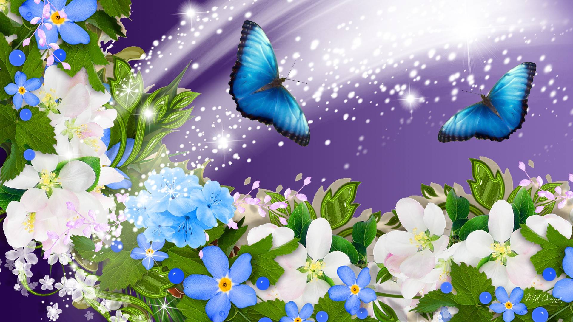 Blue Butterfly In Flowers - HD Wallpaper 