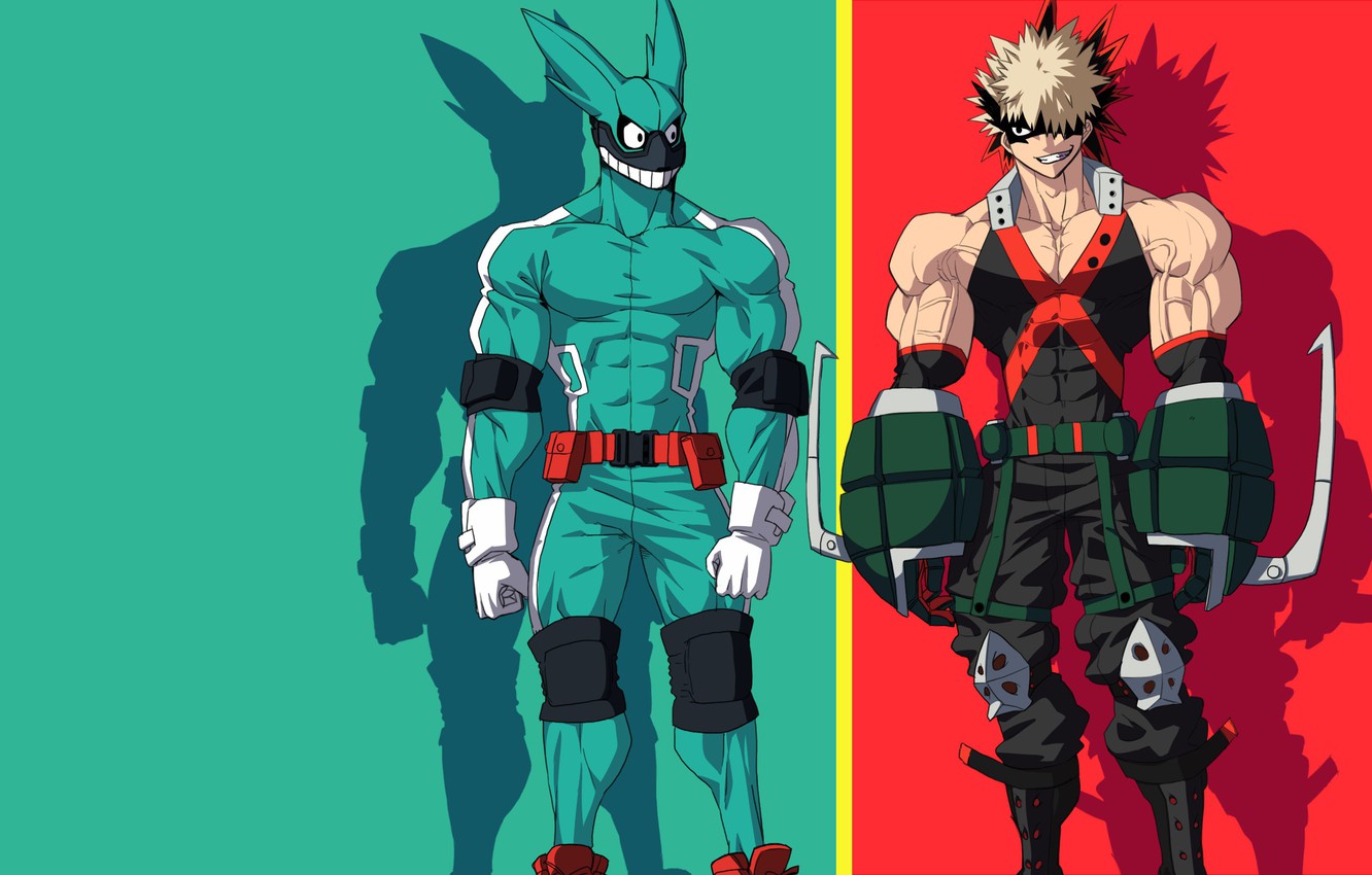Photo Wallpaper Green, Red, Rabbit, Anime, Hero, Friends, - My Hero Academia Background - HD Wallpaper 