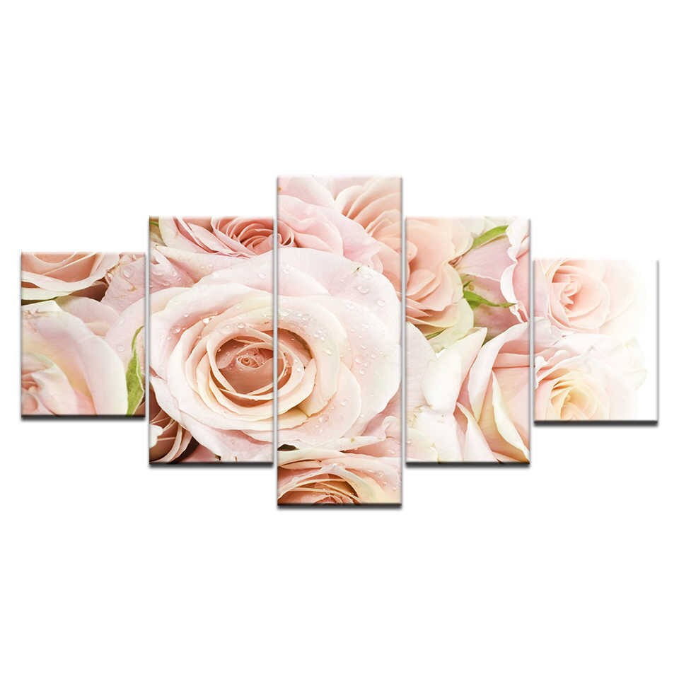 5panel/piece Pink Roses Live Wallpaper Flower Modern - Roses Background - HD Wallpaper 