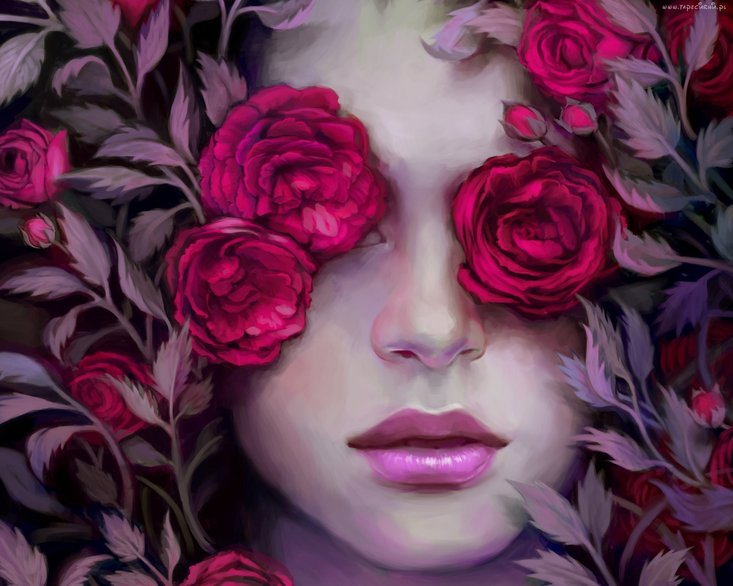 Portrait With Flowers Painting - HD Wallpaper 