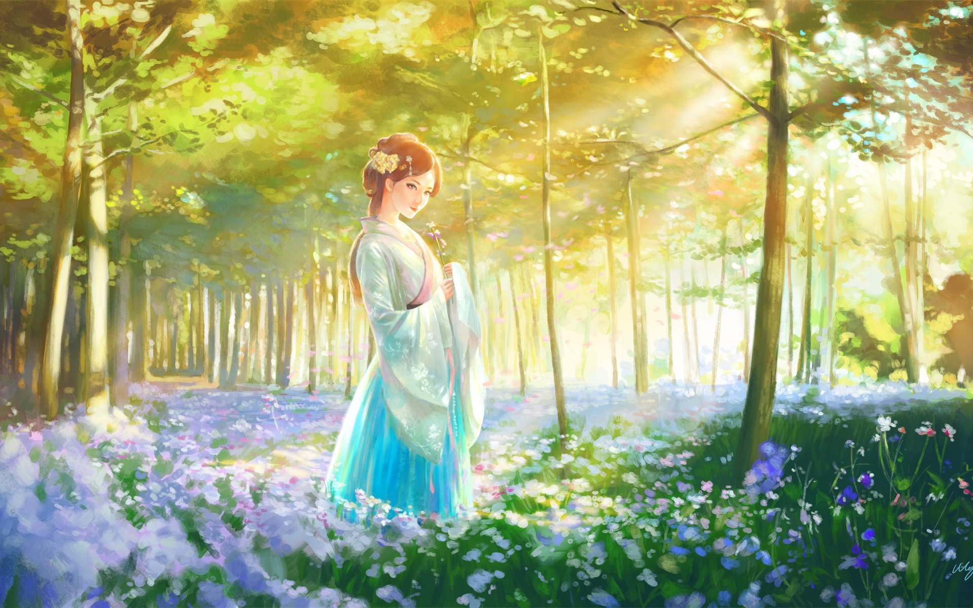 Wallpaper Beautiful Chinese Girl, Retro Style, Forest, - Beautiful Chinese Girl Painting - HD Wallpaper 