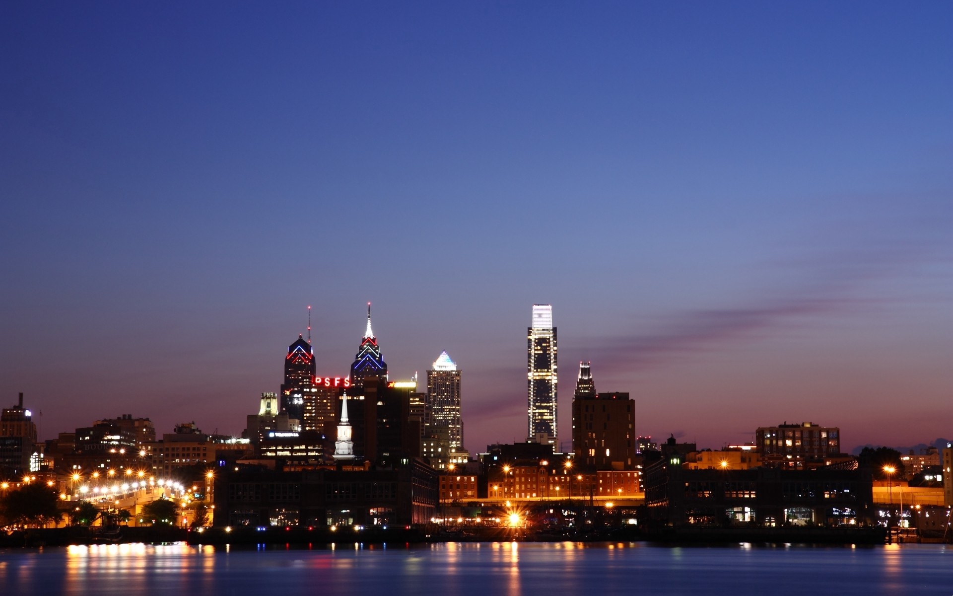 Wallpaper Philadelphia, Sea, City, City Lights, Night - Philadelphia City On Night - HD Wallpaper 