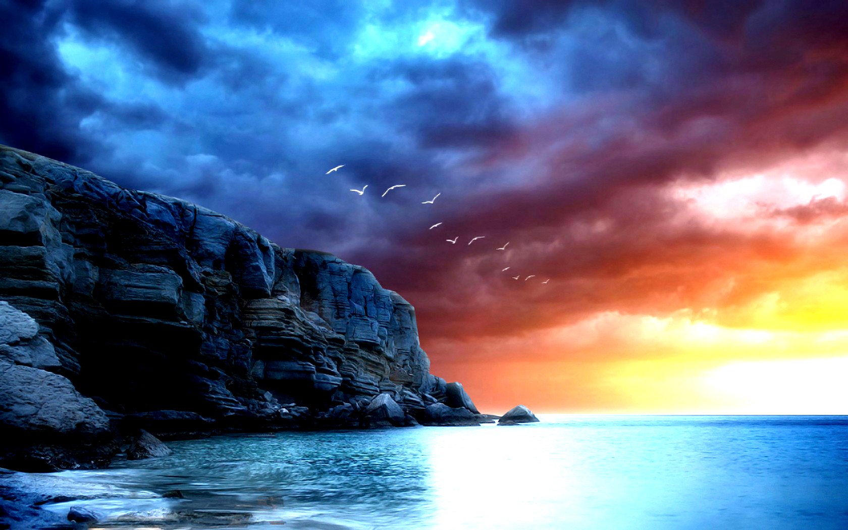 Amazing Desktop Images Desktop Wallpapers Beautiful - Stormy Sky Calm Sea - HD Wallpaper 