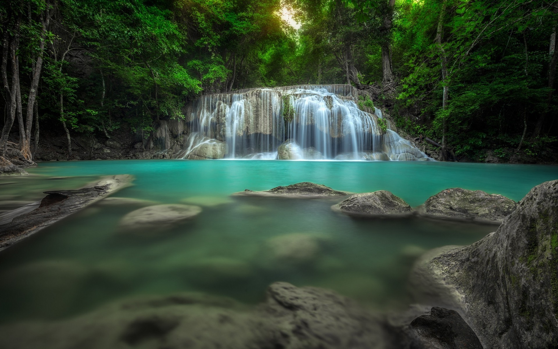 Turquoise Waterfall - HD Wallpaper 