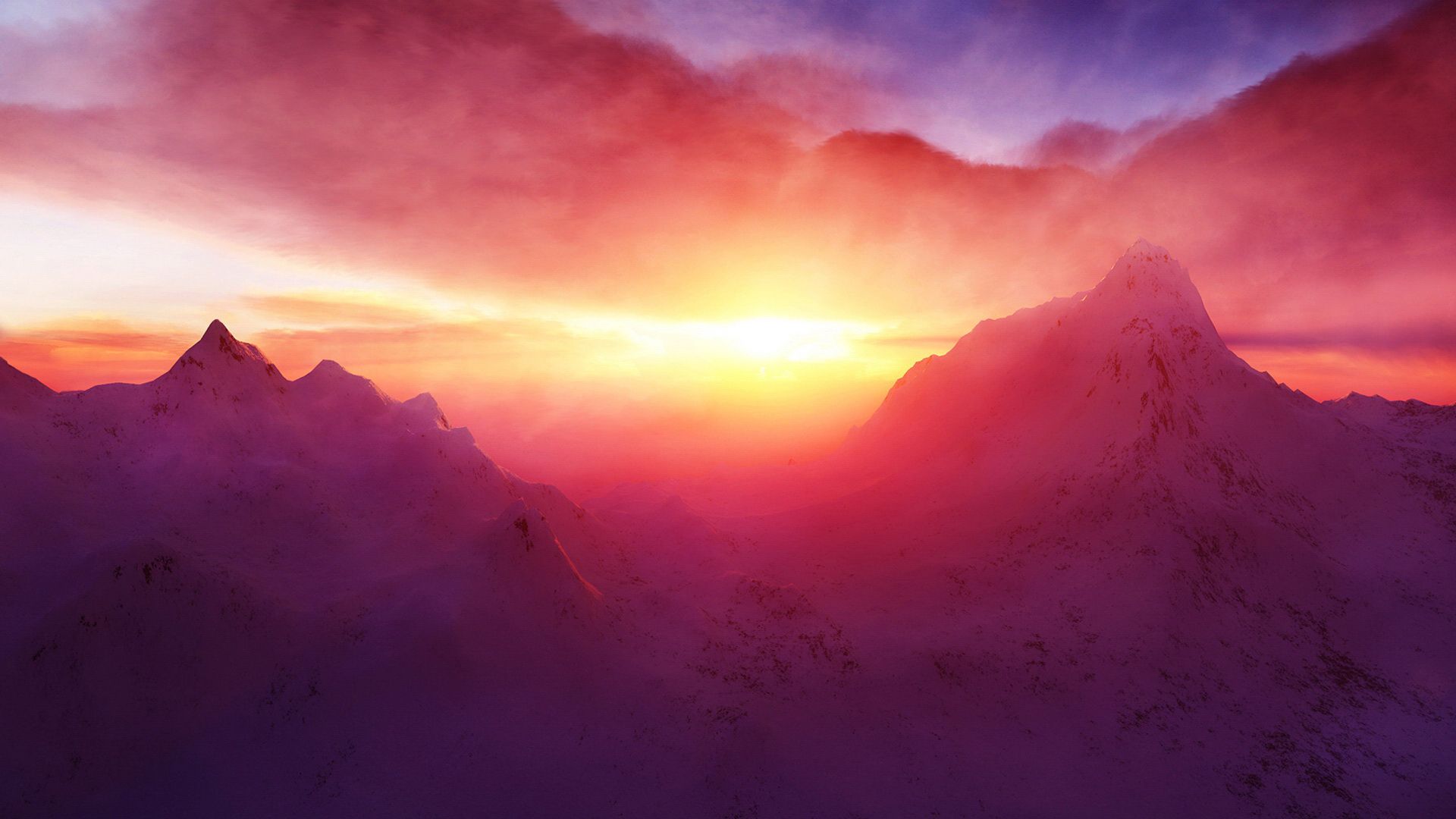 Sunset Snowy Mountains - HD Wallpaper 