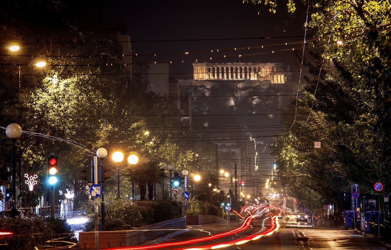 Photo Wallpaper Night, Movement, Excerpt, Greece, Night, - Athens By Night - HD Wallpaper 