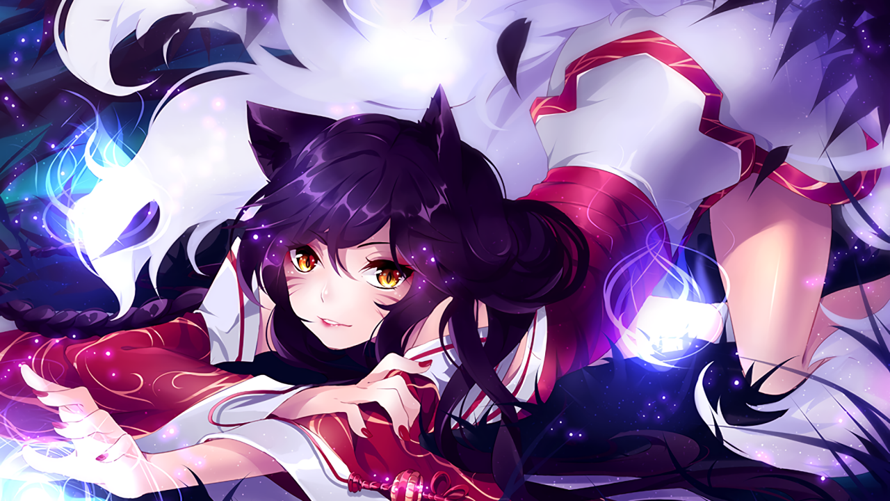 Ahri, Fox Girl, League Of Legends, Anime Style, Animal - Anime Fox Demon Girl - HD Wallpaper 