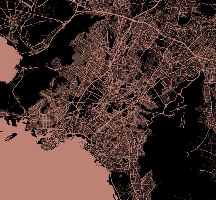 Athens Map Wallpaper - Area Map Of Athens Greece Dark Background Version - HD Wallpaper 