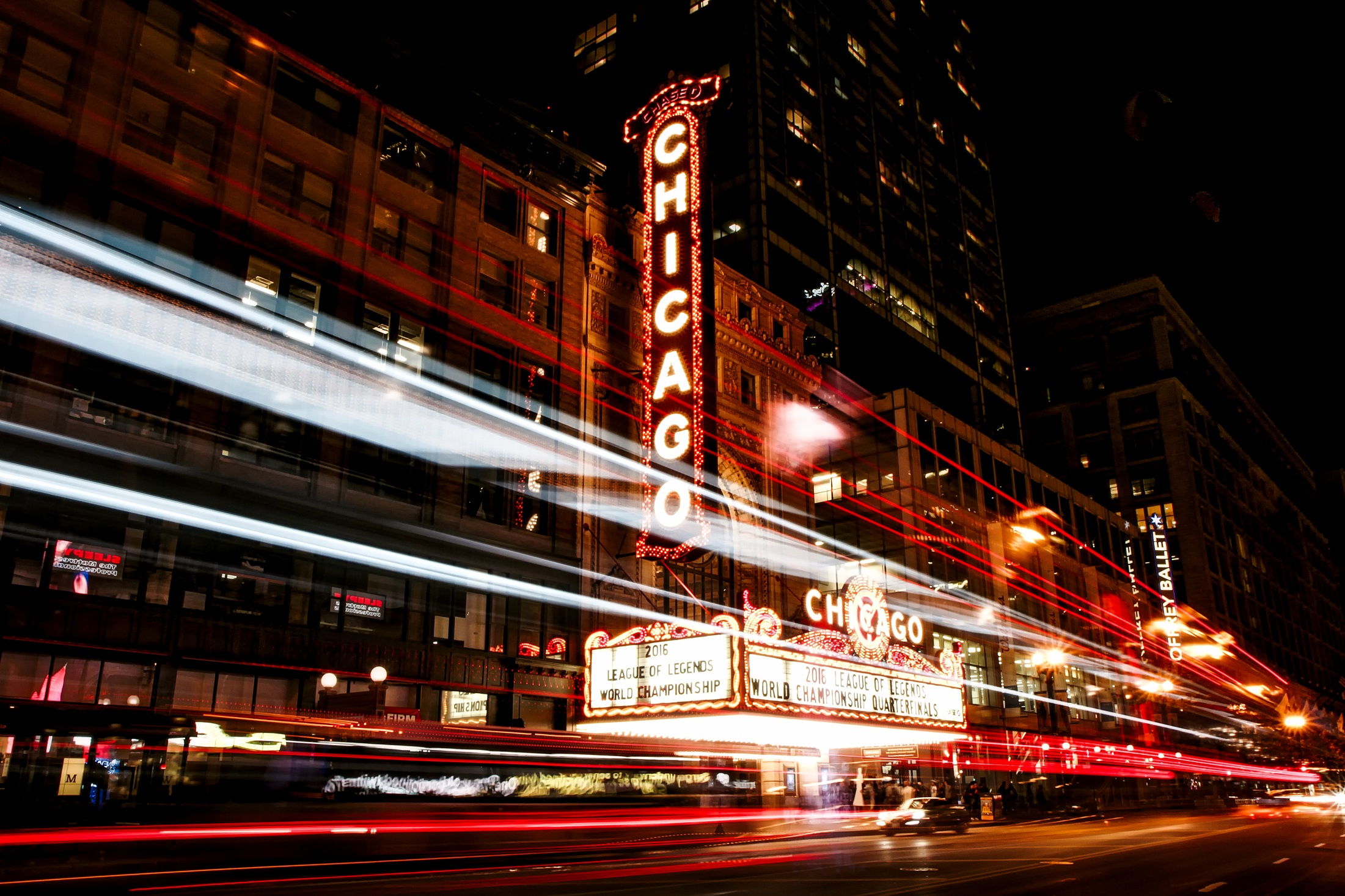 Wallpaper Chicago, Illinois, Night, City, Traffic - Chicago Cityscape At Night - HD Wallpaper 
