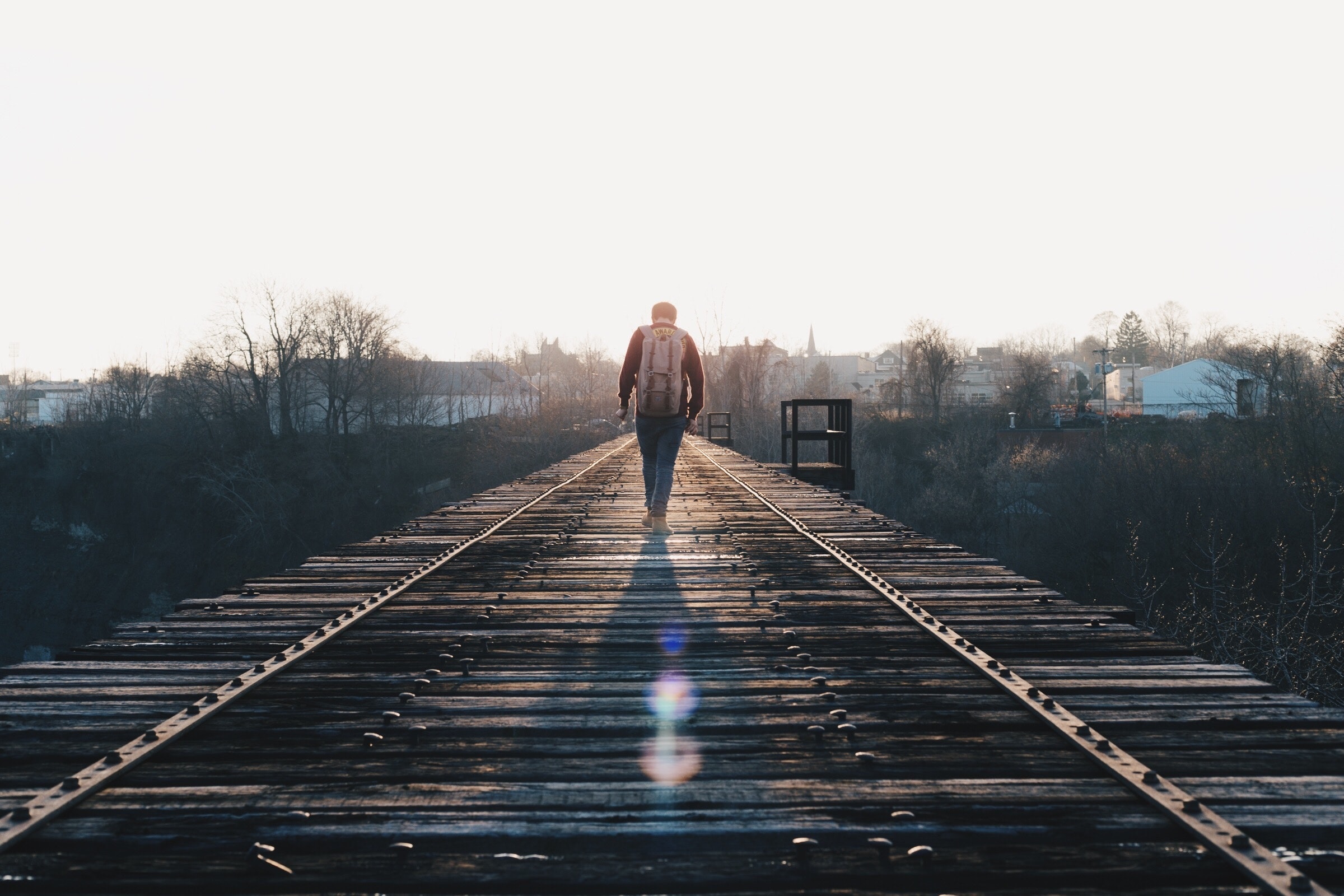 Man Walking On Bridge - HD Wallpaper 