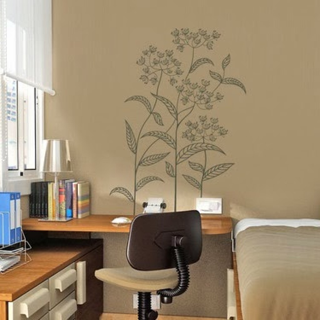 Wallpaper Dinding Hiasan Stiker Dinding Bunga Cantik - Study Space In Bedroom - HD Wallpaper 