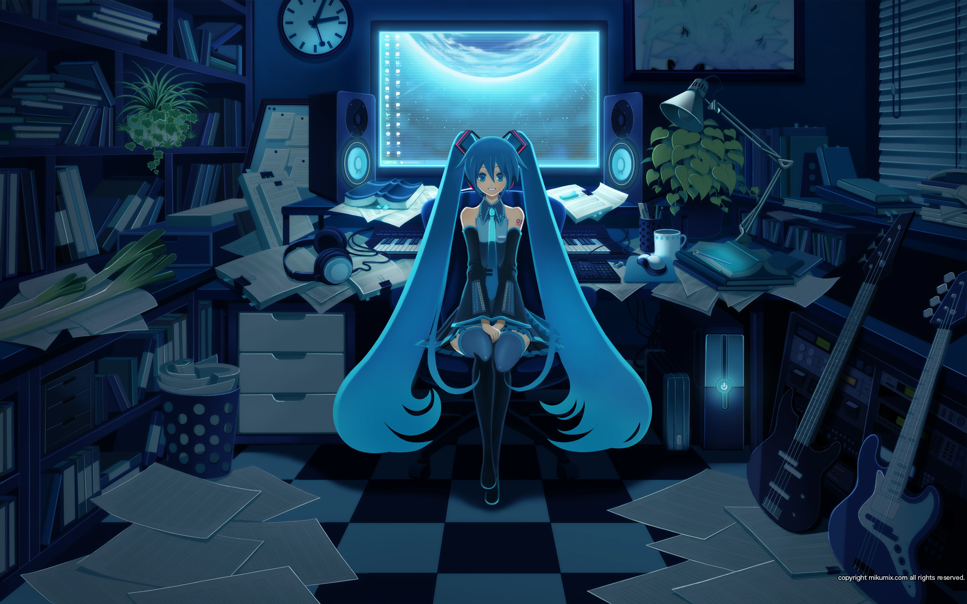 1920x1200, Anime Gamer Girl Background Wallpaper 21372 - Hatsune Miku On Computer - HD Wallpaper 