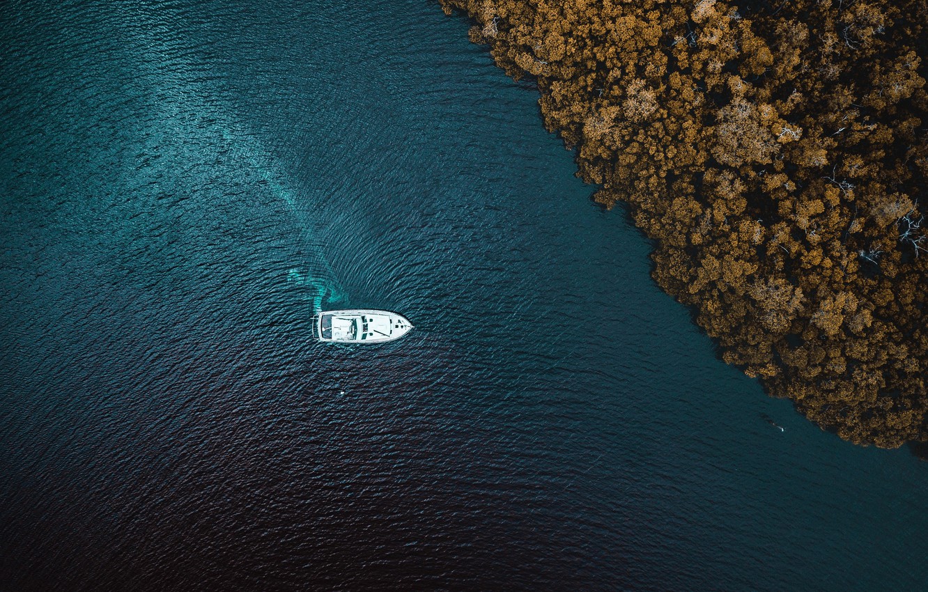 Photo Wallpaper Water, Sea, Trees, Yacht, Shore, Top, - Aerial Photography - HD Wallpaper 